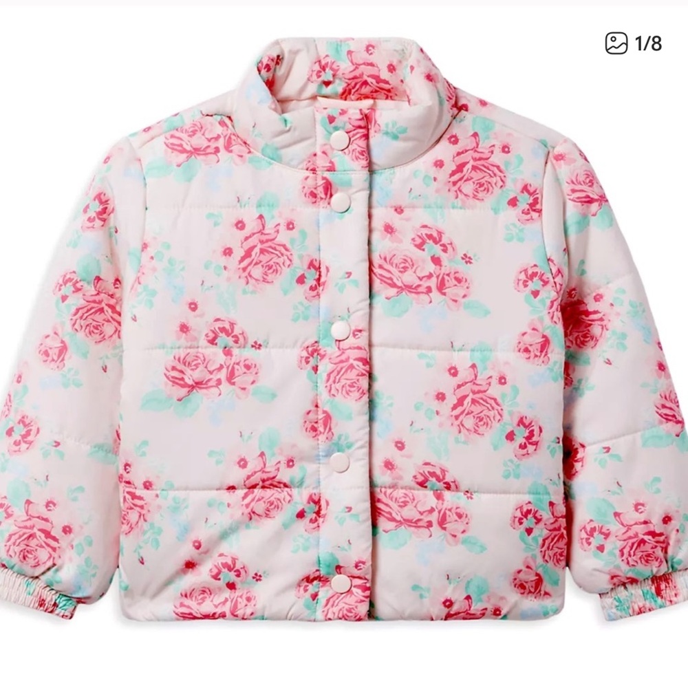 Janie and Jack Little Girl's & Girl's Floral Puffer Jacket Dollface Pink Floral
